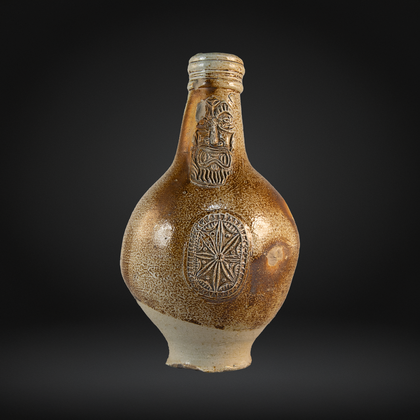 17th Century Bellarmine Bottle, Grimacing Face - Frechen