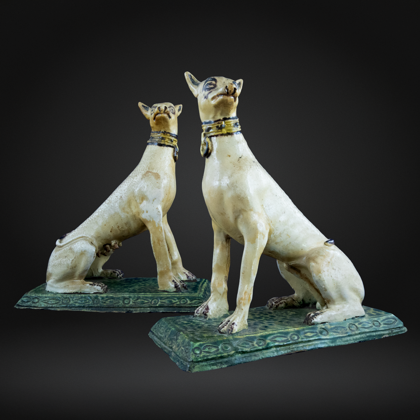 18th Century Faience Pottery Greyhound Dogs - Brussels