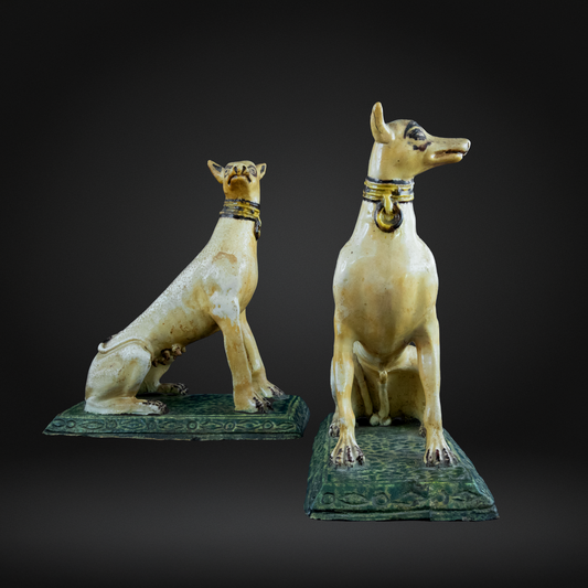 18th Century Faience Pottery Greyhound Dogs - Brussels