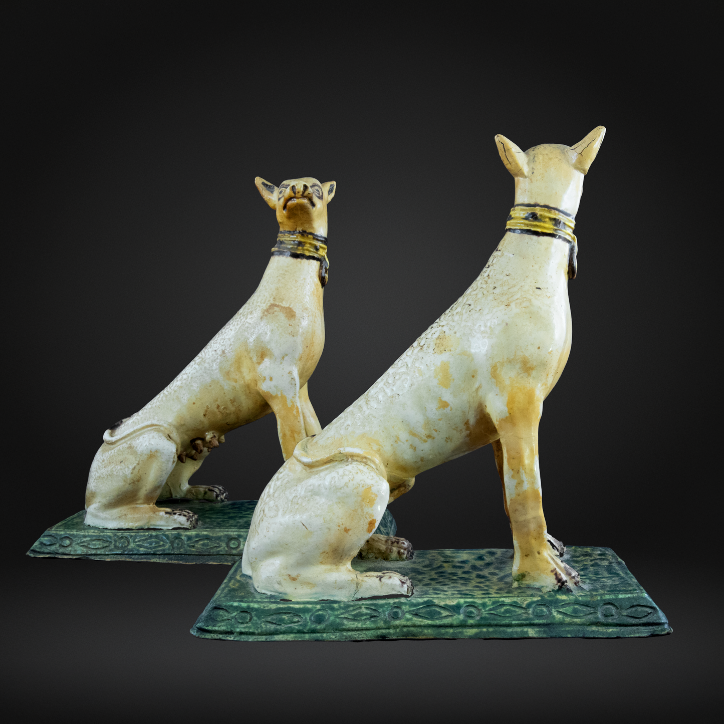 18th Century Faience Pottery Greyhound Dogs - Brussels