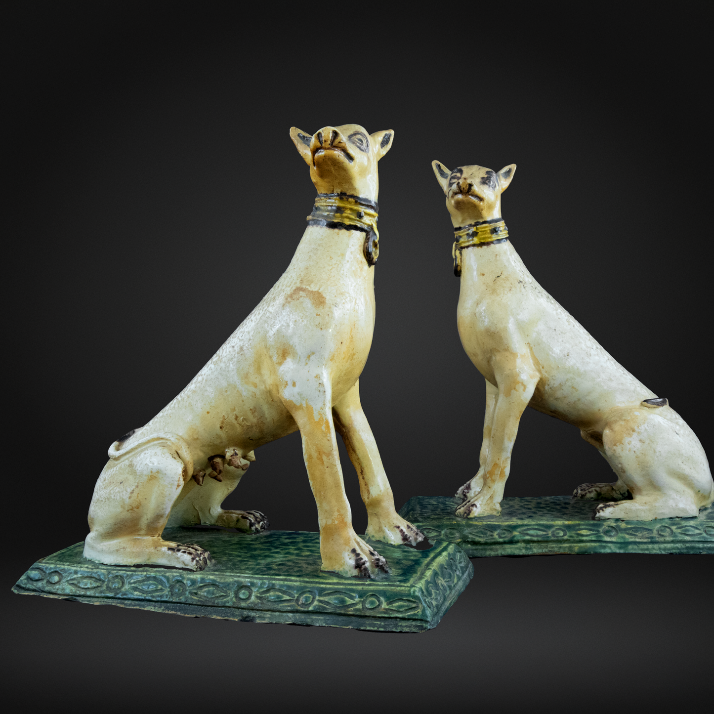 18th Century Faience Pottery Greyhound Dogs - Brussels