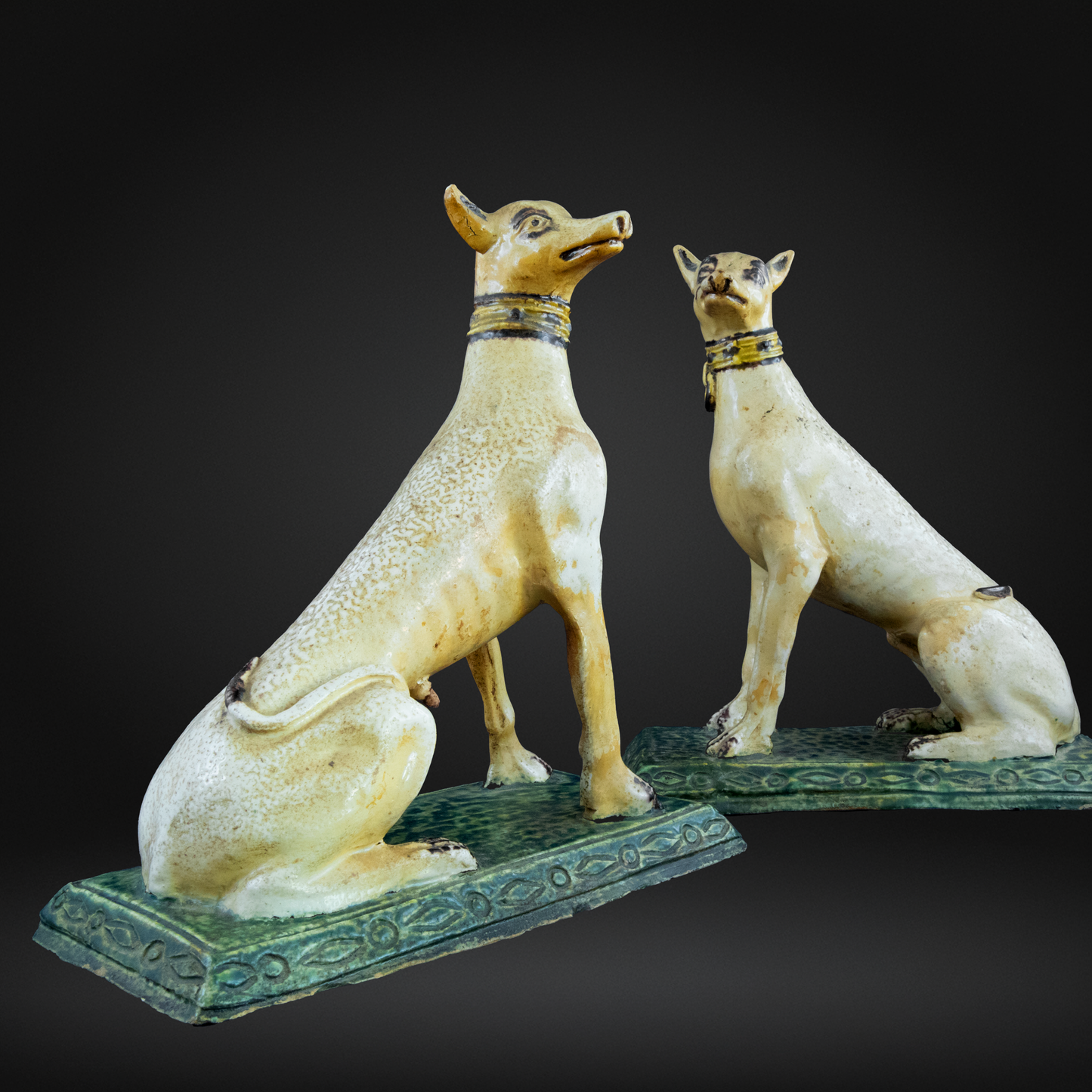 18th Century Faience Pottery Greyhound Dogs - Brussels