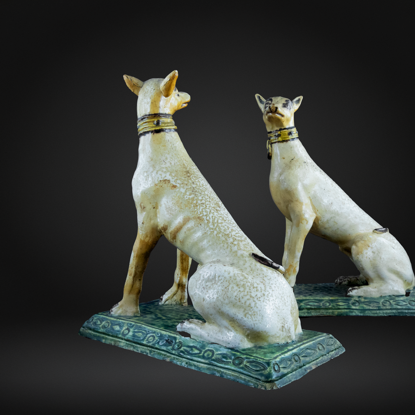18th Century Faience Pottery Greyhound Dogs - Brussels