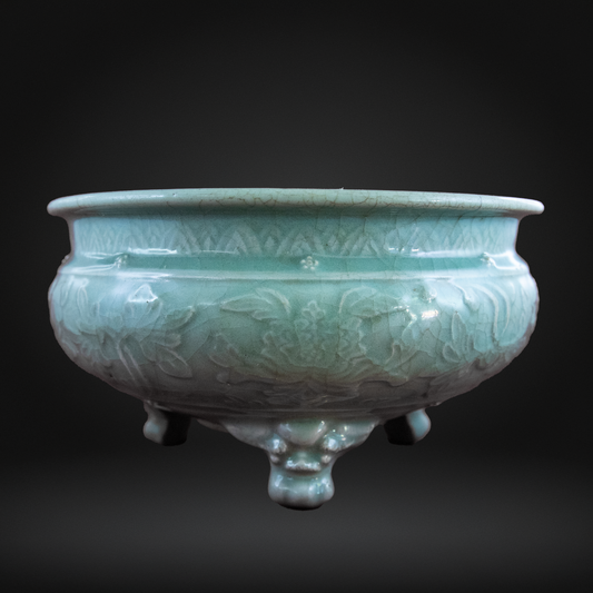 Ming Dynasty Longquan Celadon Tripod Censer, Large - 16thC