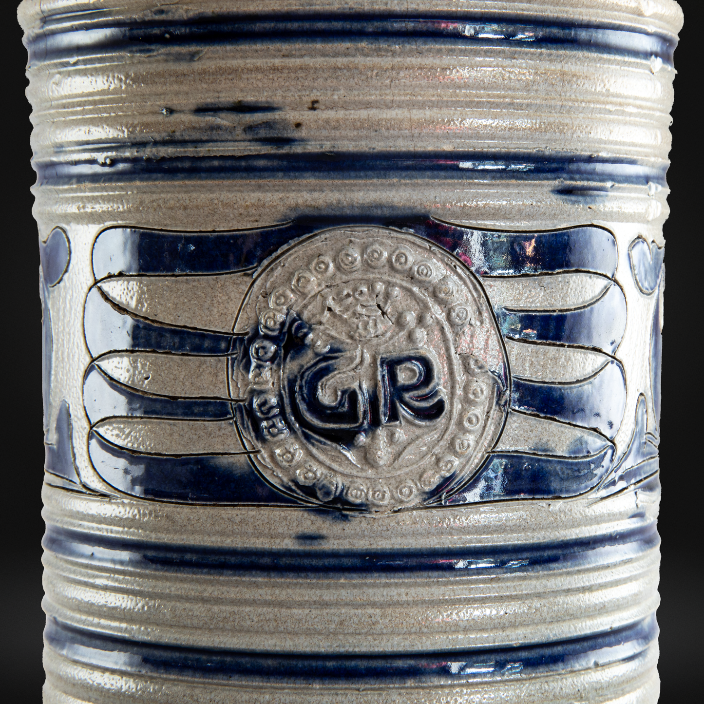 Westerwald Stoneware GR Tankard, Cobalt Painted Grey Salt Glaze 1780-1800