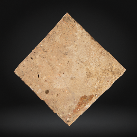 Worn Medieval Encaustic Quatrefoil Floor Tile - 14th Century, Northern France, showcasing antique ceramics with natural earthy tones and textured surface.