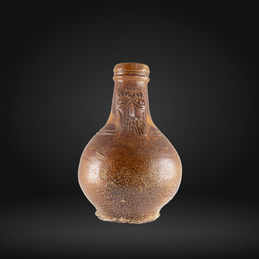 Small 17th Century Bellarmine Bottle, Salt Glazed Dumpty Bottle - 15.5cm