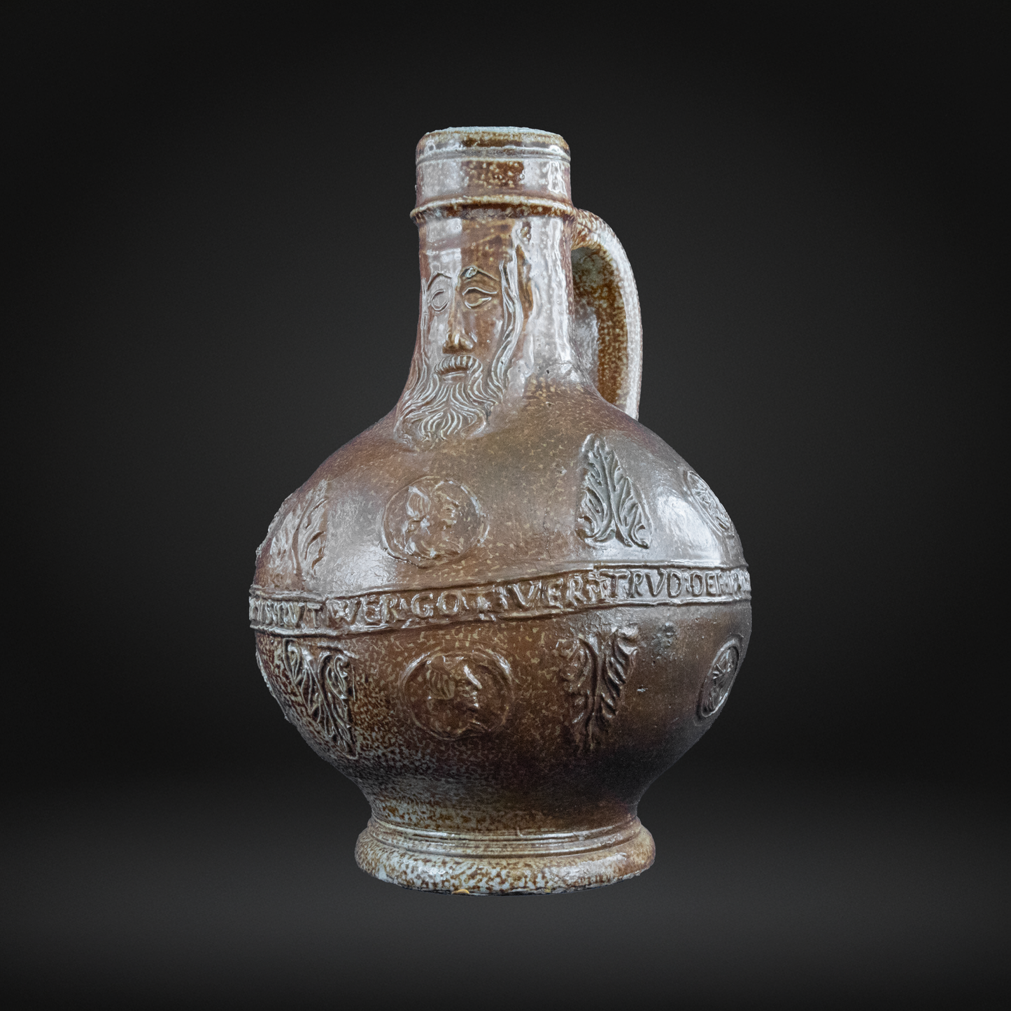 Mid 16th Century Bellarmine Bottle, German Salt Glaze Stoneware - Frechen