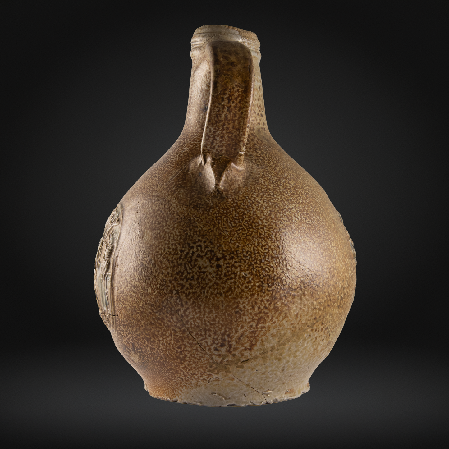 Cobalt Splashed Bellarmine Bottle, 3 Medallion, Amsterdam Coat of Arms 16th / 17th Century