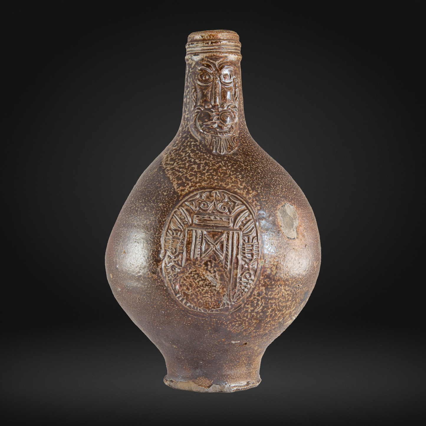 17th Century Bellarmine Bottle, Salt Glazed Witch Bottle - Frechen