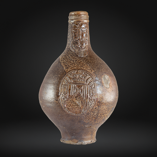 17th Century Bellarmine Bottle, Salt Glazed Witch Bottle - Frechen