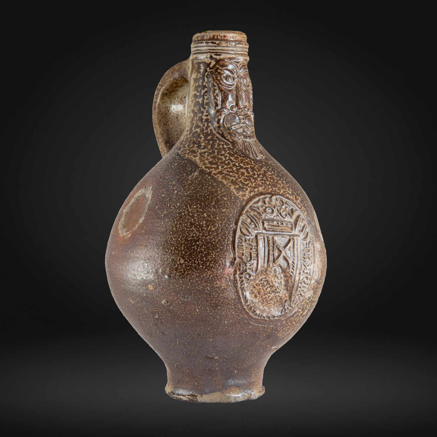 17th Century Bellarmine Bottle, Salt Glazed Witch Bottle - Frechen