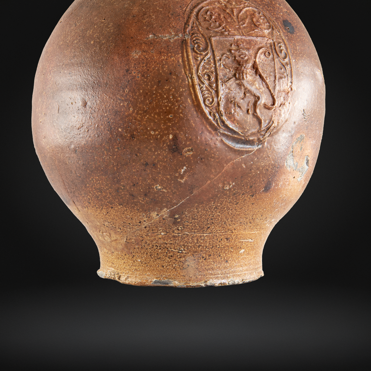 Rare Devil's Mask Bellarmine Bottle, Rampant Lion - 17th Century, Frechen