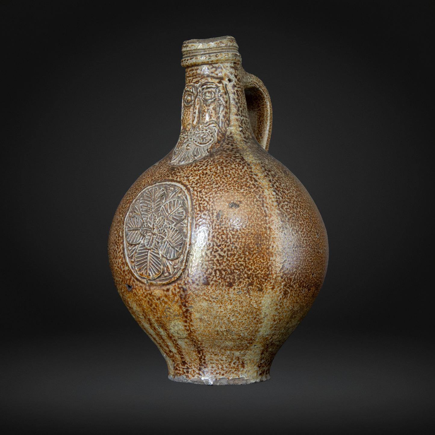 17th Century Bellarmine Bottle - Grimacing Face, Salt Glazed Witch Bottle - Frechen
