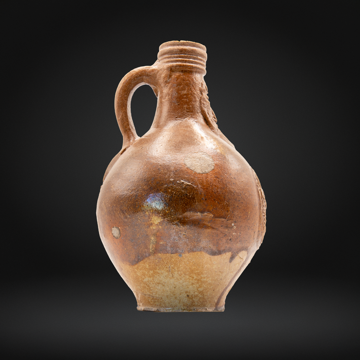 17th Century Bellarmine Bottle, Rare Lion & Moon Medallion