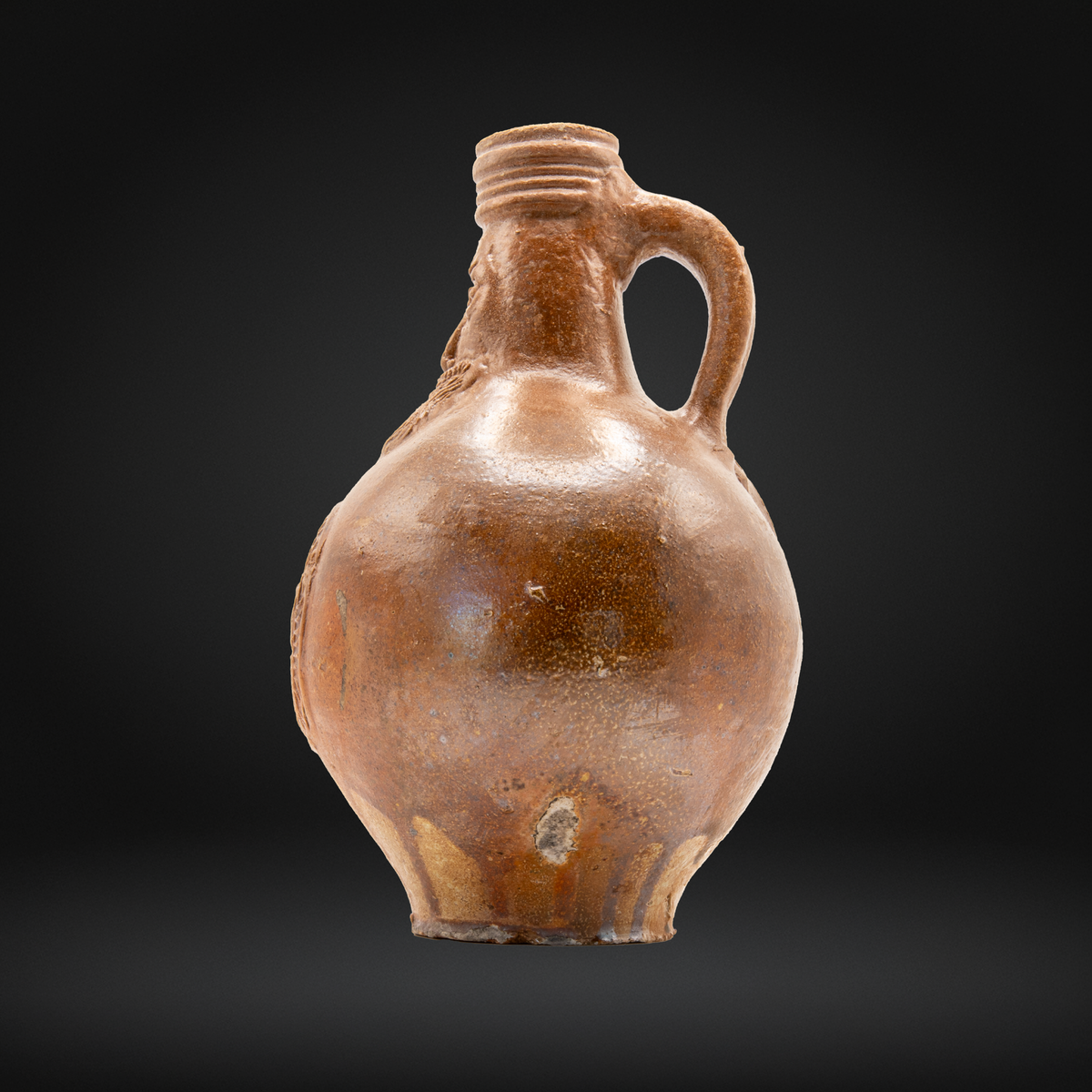 17th Century Bellarmine Bottle, Rare Lion & Moon Medallion