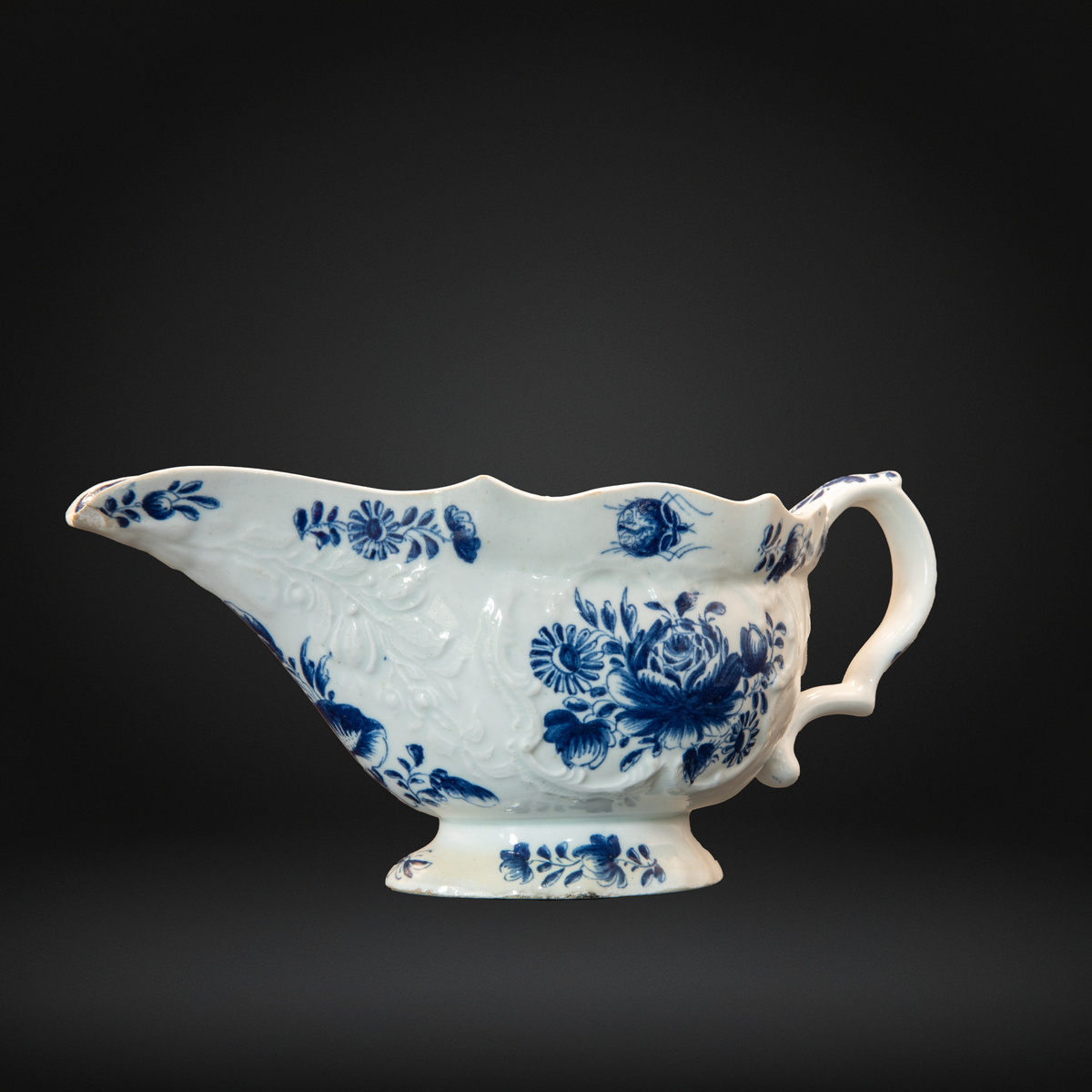 A Bow Porcelain Blue and White Sauceboat, Circa 1760