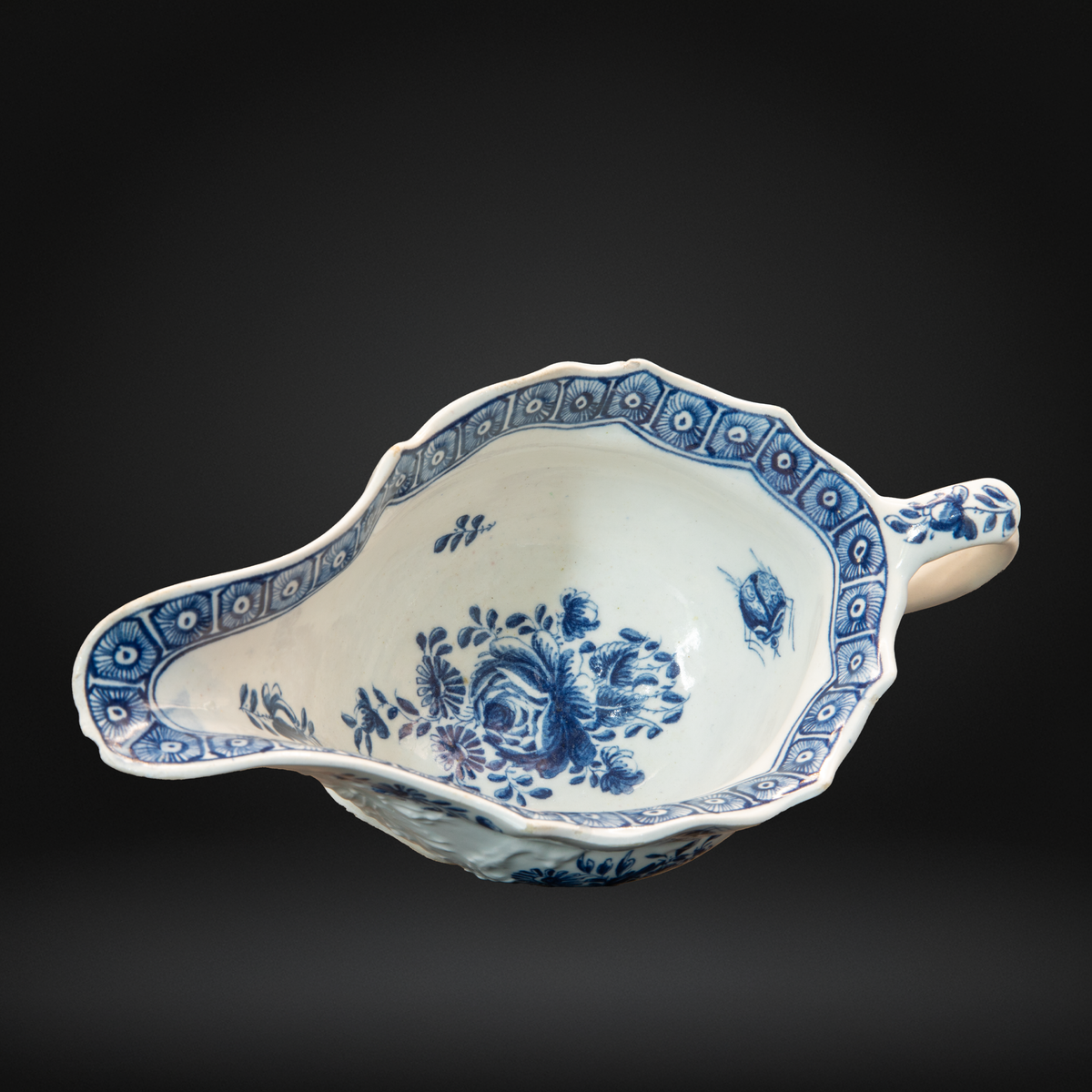 A Bow Porcelain Blue and White Sauceboat, Circa 1760