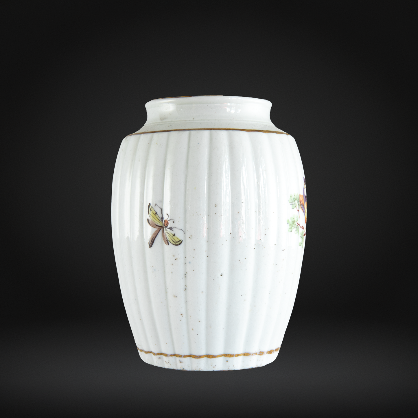 18th Century Keeling Porcelain Tea Cannister, Fancy Bird c1785