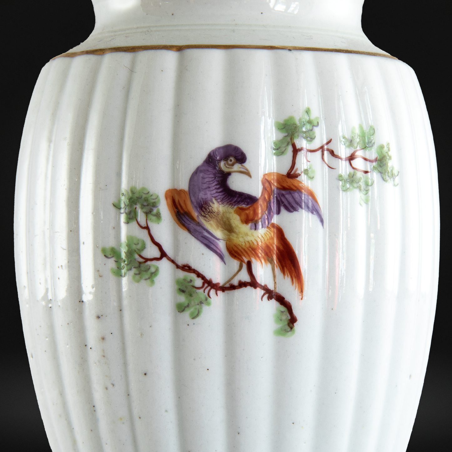 18th Century Keeling Porcelain Tea Cannister, Fancy Bird c1785