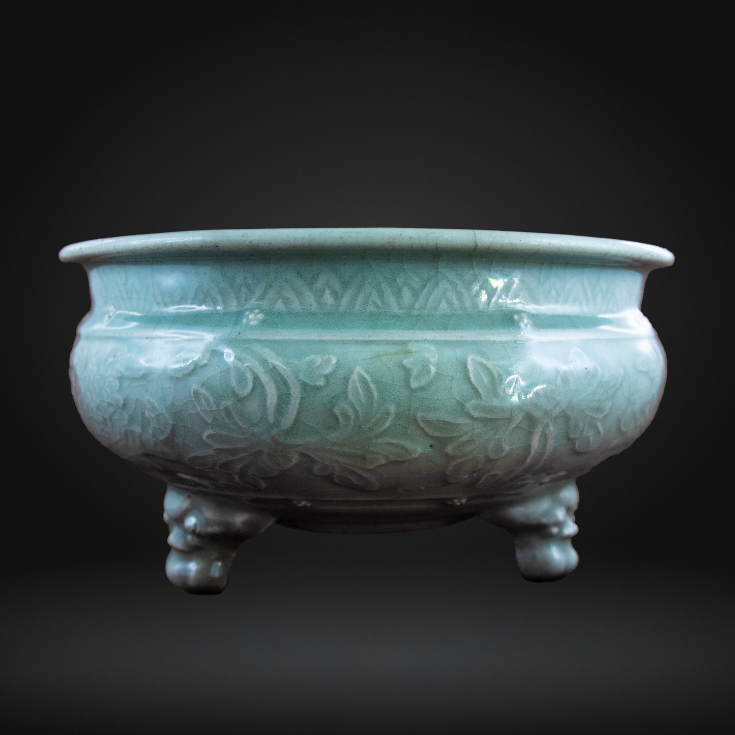 Ming Dynasty Longquan Celadon Tripod Censer, Large - 16thC