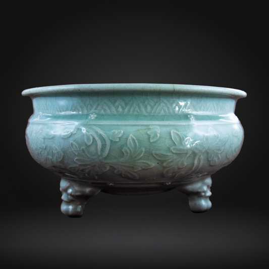 Ming Dynasty Longquan Celadon Tripod Censer, Large - 16thC