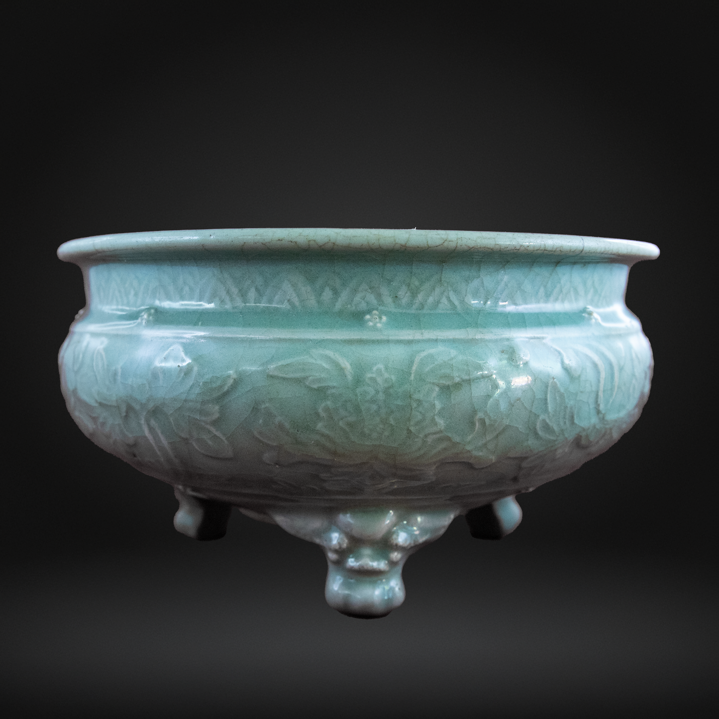 Ming Dynasty Longquan Celadon Tripod Censer, Large - 16thC