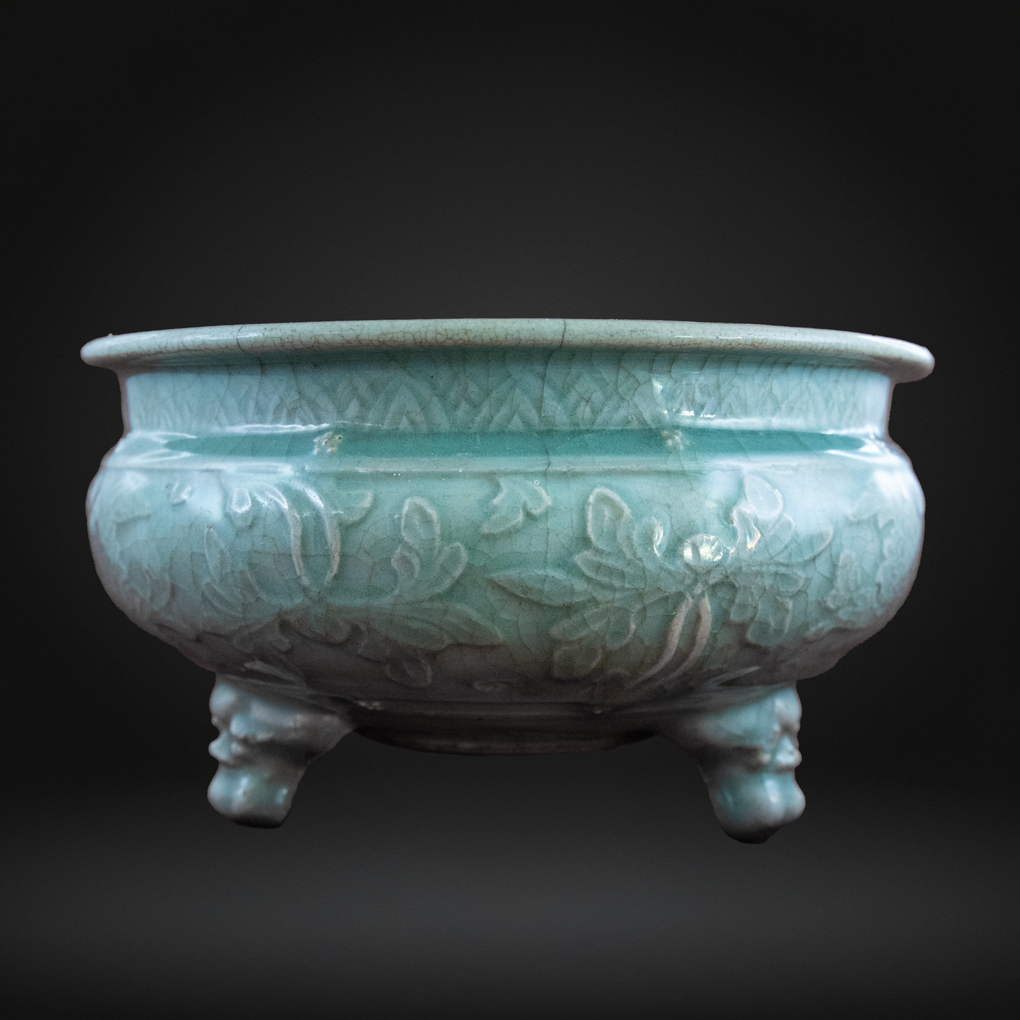 Ming Dynasty Longquan Celadon Tripod Censer, Large - 16thC