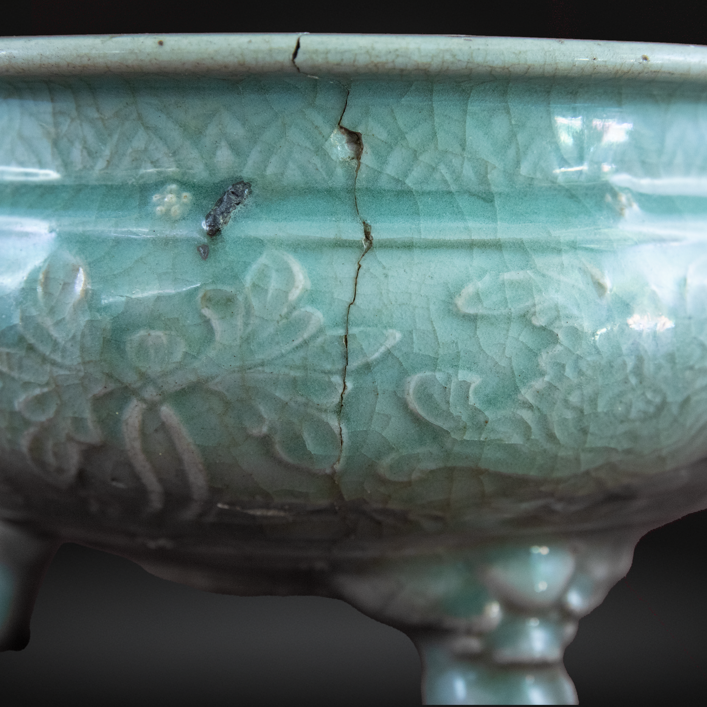 Ming Dynasty Longquan Celadon Tripod Censer, Large - 16thC