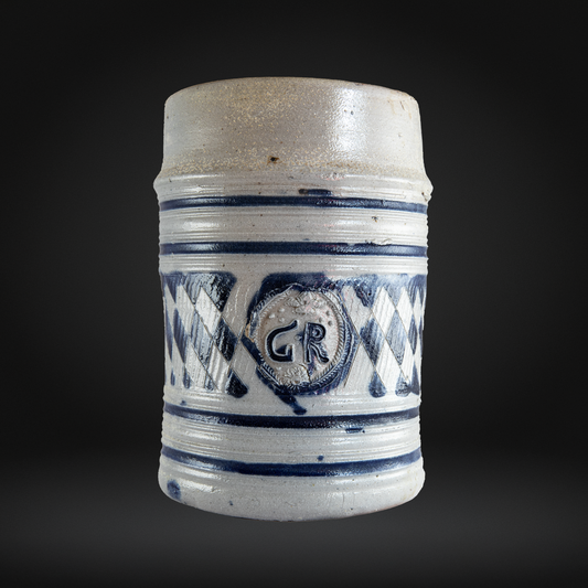 Westerwald Stoneware GR Tankard, Cobalt Painted Grey Salt Glaze c1800