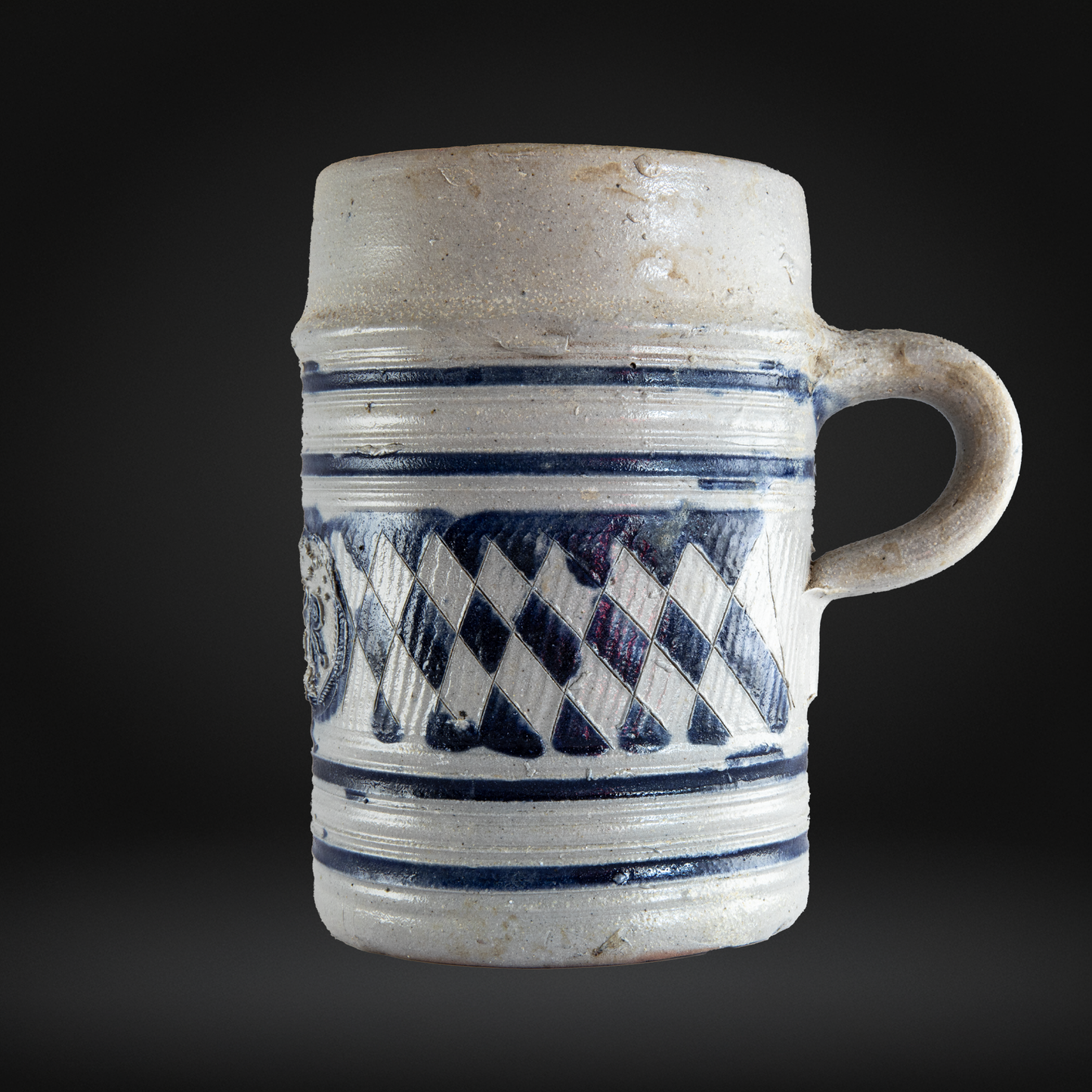 Westerwald Stoneware GR Tankard, Cobalt Painted Grey Salt Glaze c1800