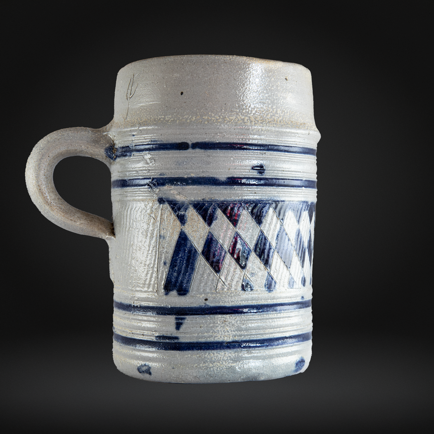 Westerwald Stoneware GR Tankard, Cobalt Painted Grey Salt Glaze c1800
