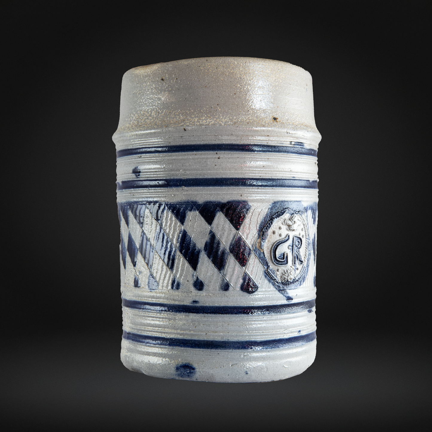 Westerwald Stoneware GR Tankard, Cobalt Painted Grey Salt Glaze c1800