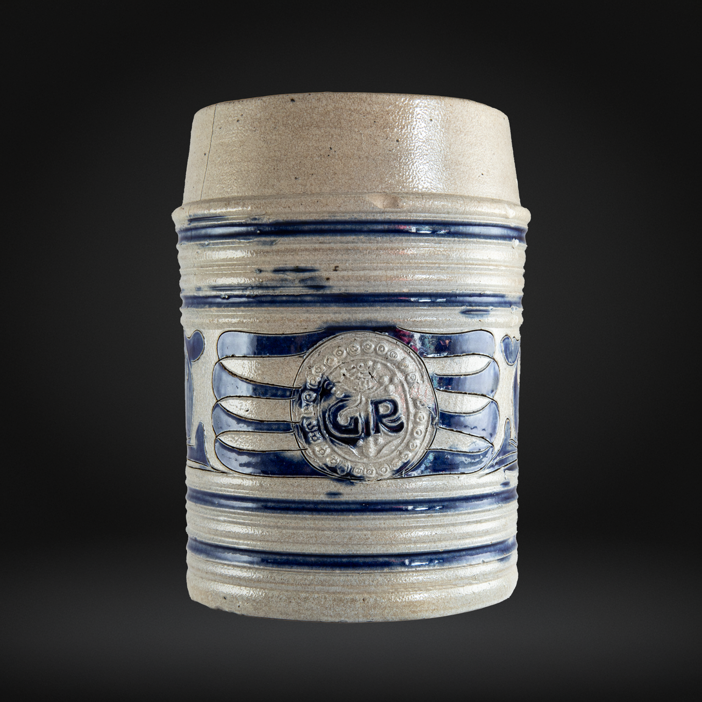 Westerwald Stoneware GR Tankard, Cobalt Painted Grey Salt Glaze 1780-1800