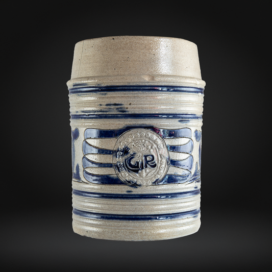 Westerwald Stoneware GR Tankard, Cobalt Painted Grey Salt Glaze 1780-1800