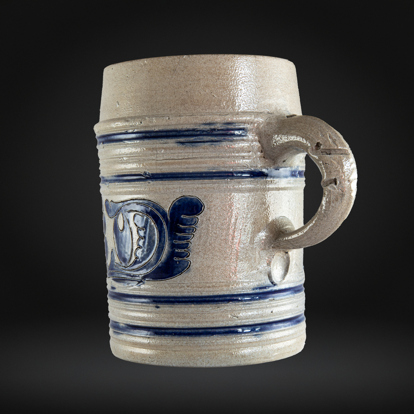 Westerwald Stoneware GR Tankard, Cobalt Painted Grey Salt Glaze 1780-1800