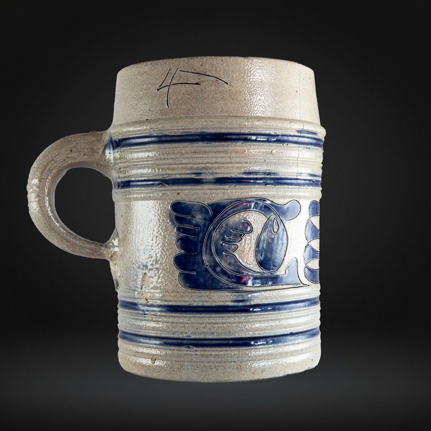 Westerwald Stoneware GR Tankard, Cobalt Painted Grey Salt Glaze 1780-1800