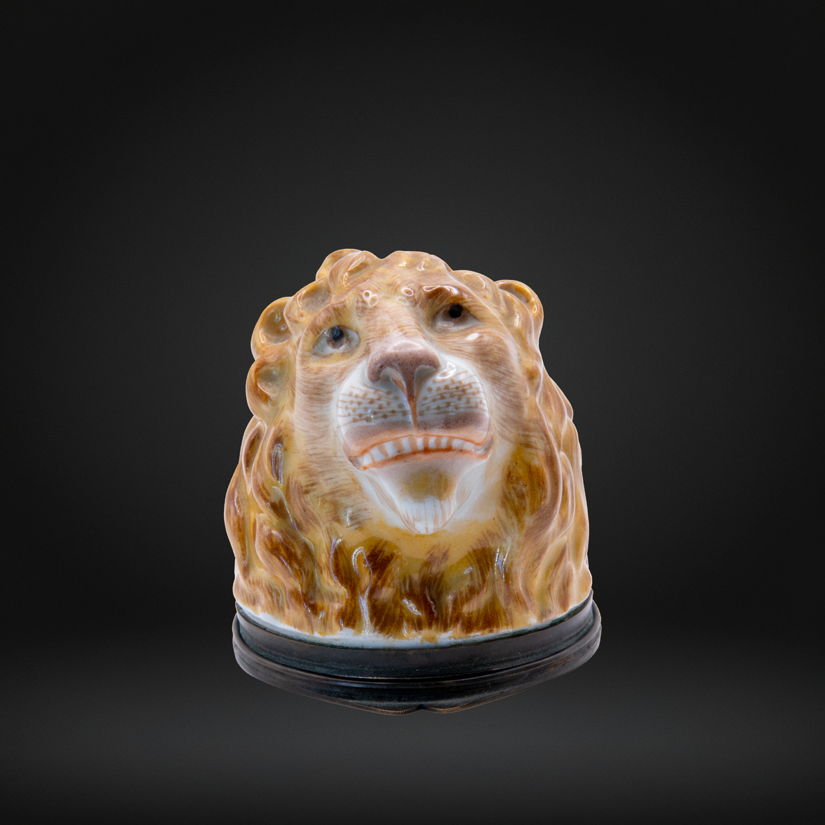 antique porcelain bonbonniere in the form of a lions head