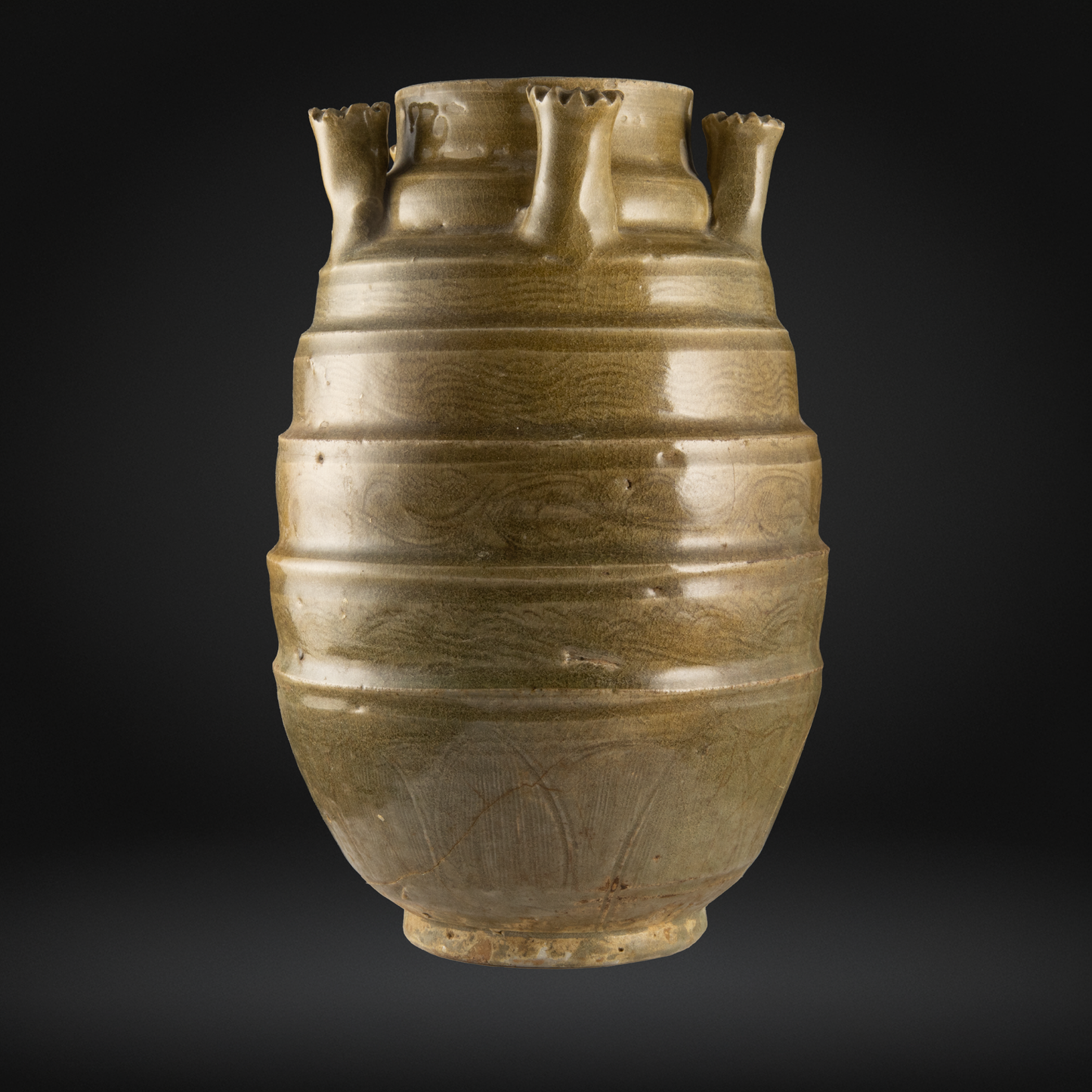 Chinese Longquan Celedon 5 Spout Urn Vessel, Northern Song Dynasty