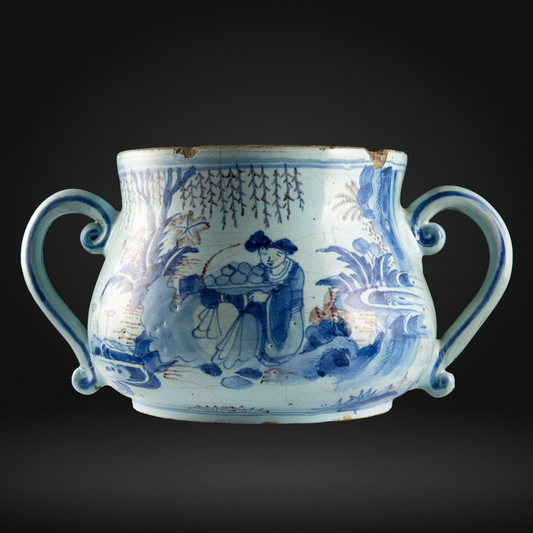 English Delftware Blue & Manganese Posset Pot or Loving Cup c1680-1700