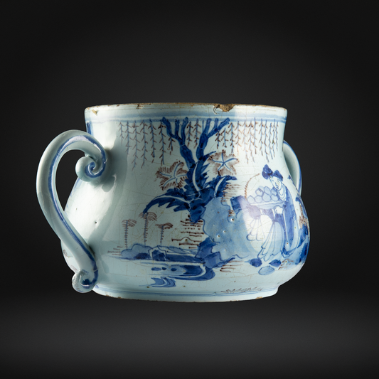 English Delftware Blue & Manganese Posset Pot or Loving Cup c1680-1700