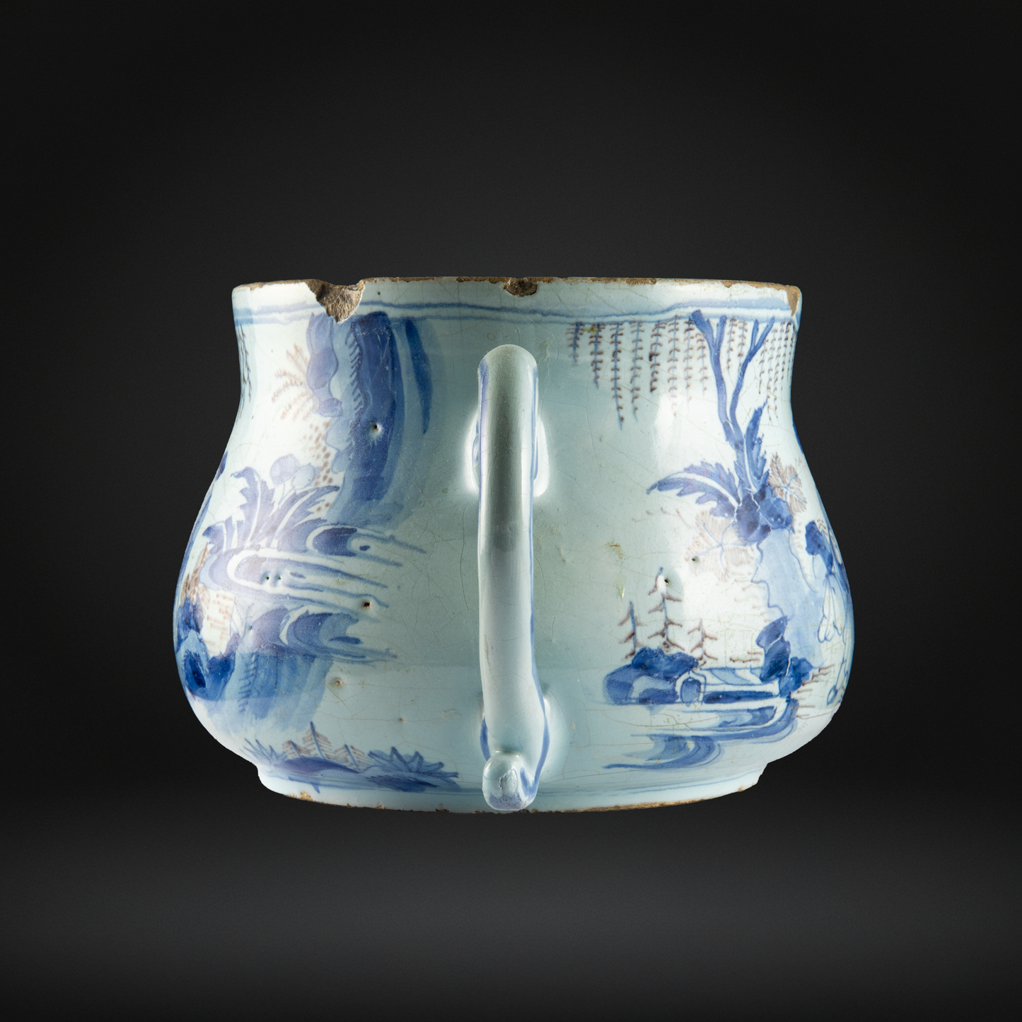 English Delftware Blue & Manganese Posset Pot or Loving Cup c1680-1700