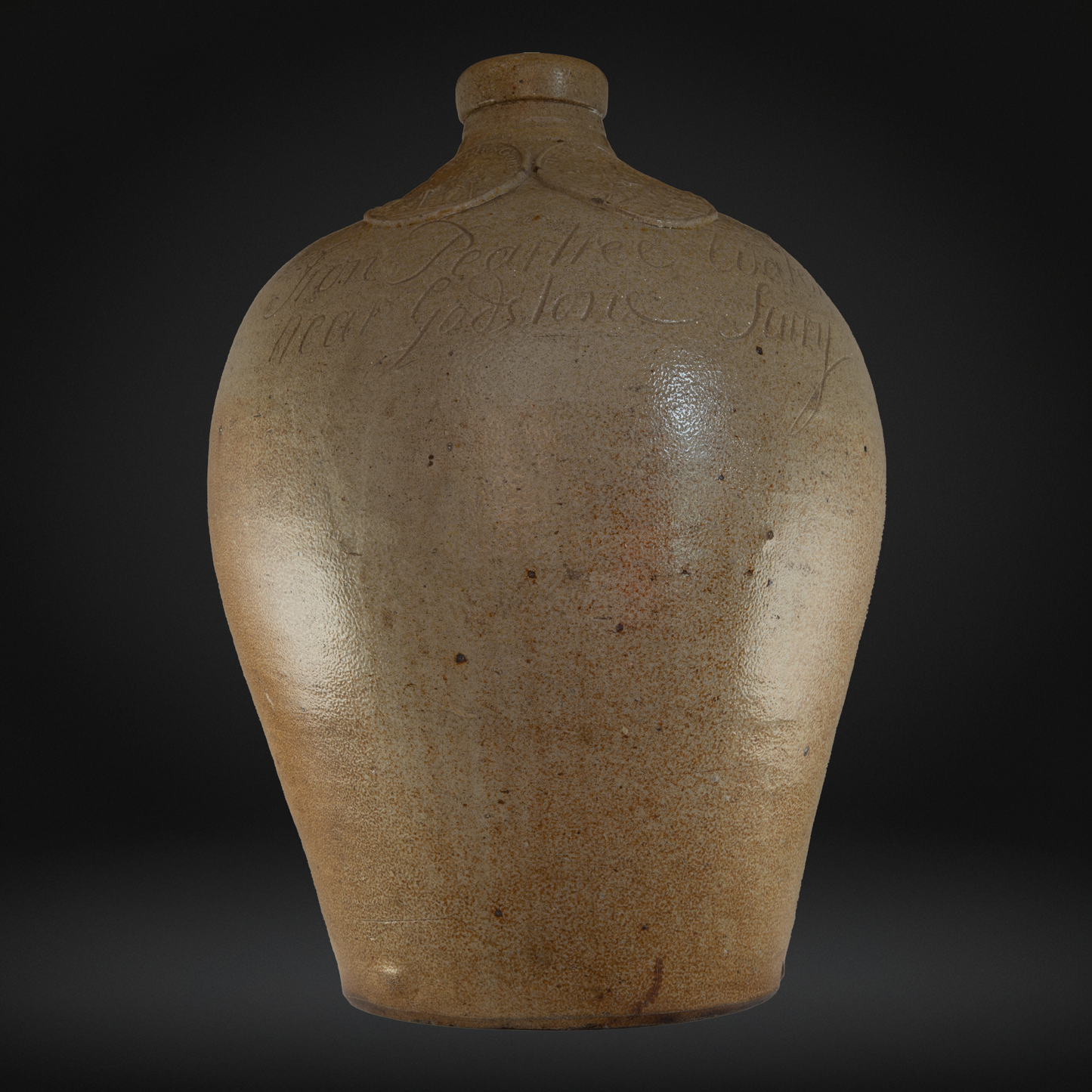 A Godstone 'Iron Pear Tree' Saltglaze Stoneware Gout Water Bottle c1750 - ex Jonathan Horne