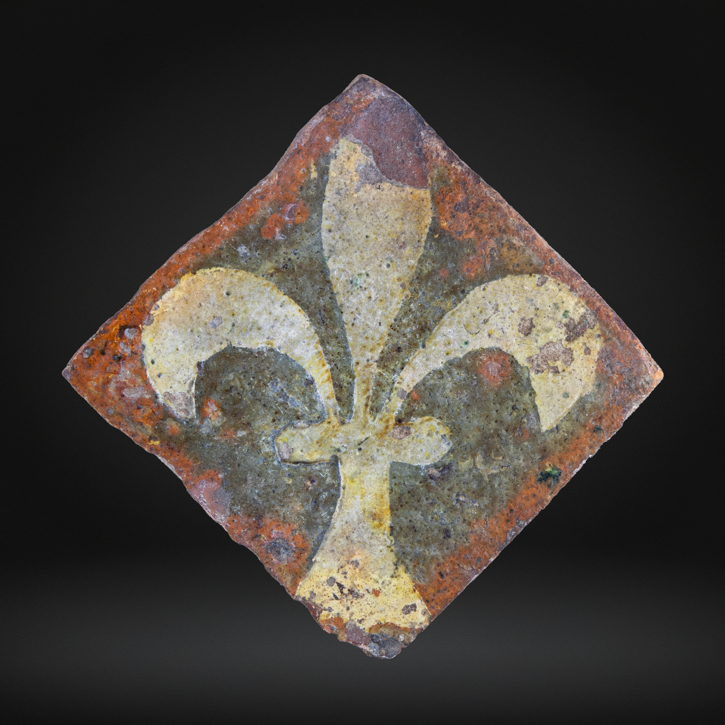 Medieval Encaustic Tile, Fleur-De-Lys - 14th Century, Northern France