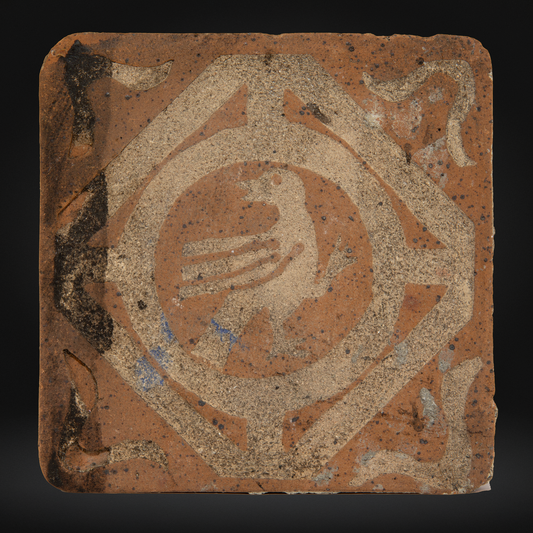 Medieval Encaustic Tile, Geometric / Bird - 15th Century, France
