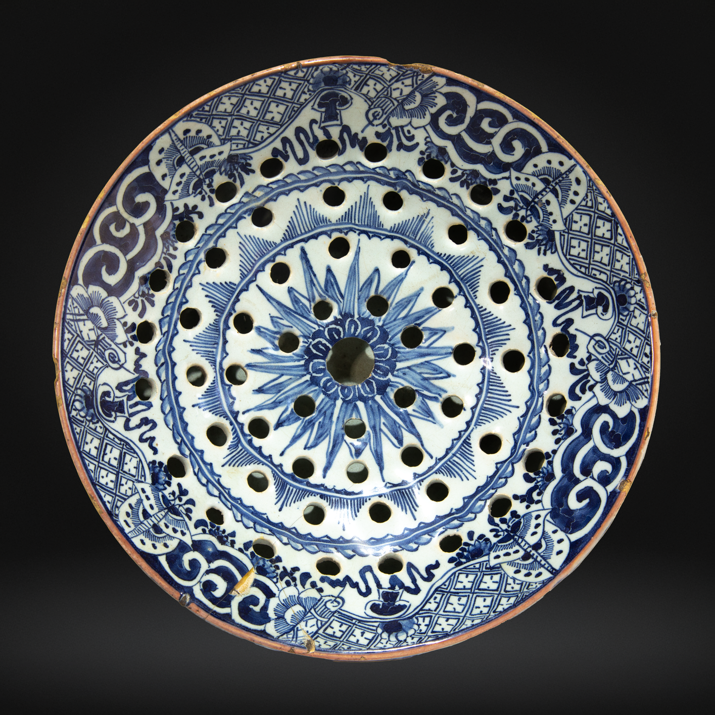 Mid 18th Century English Delftware Colander Bowl
