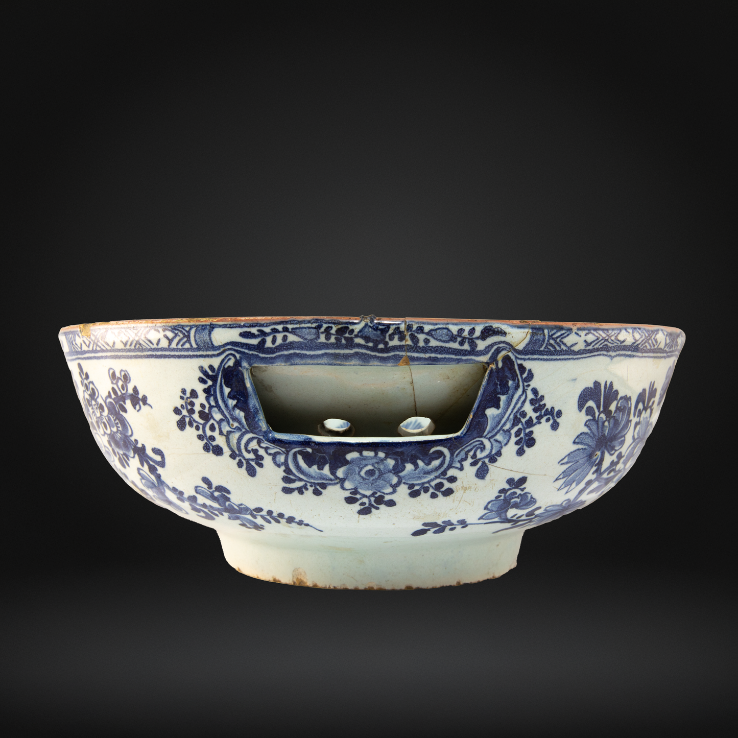 Mid 18th Century English Delftware Colander Bowl