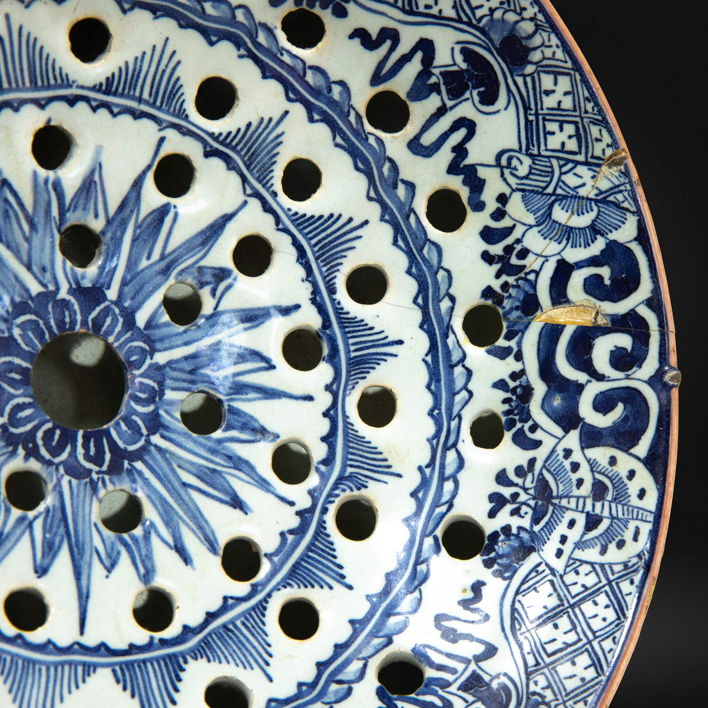 Mid 18th Century English Delftware Colander Bowl