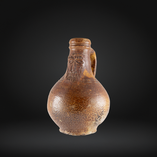 Small 17th Century Bellarmine Bottle, Salt Glazed Dumpty Bottle - 15.5cm