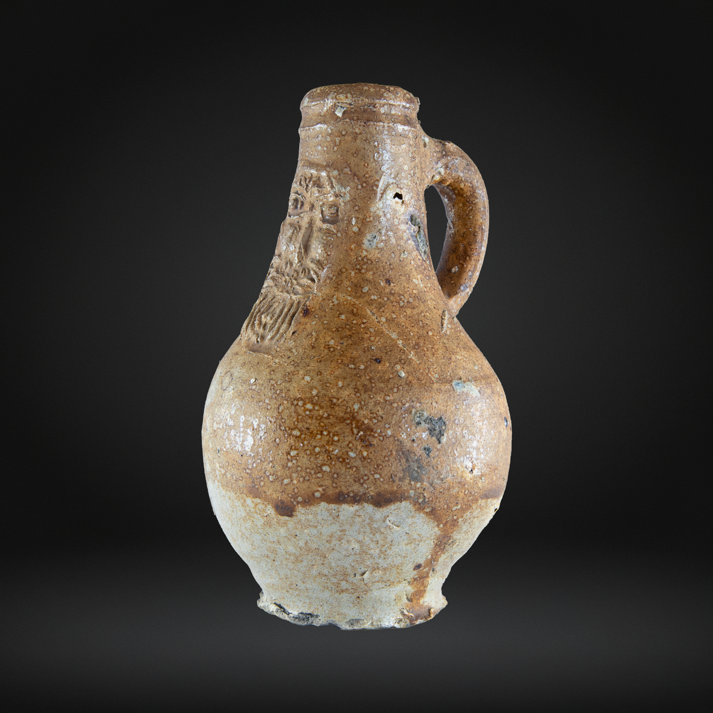 Small 17th Century Bellarmine Bottle, Salt Glazed Witch Bottle - Frechen 15.5cm